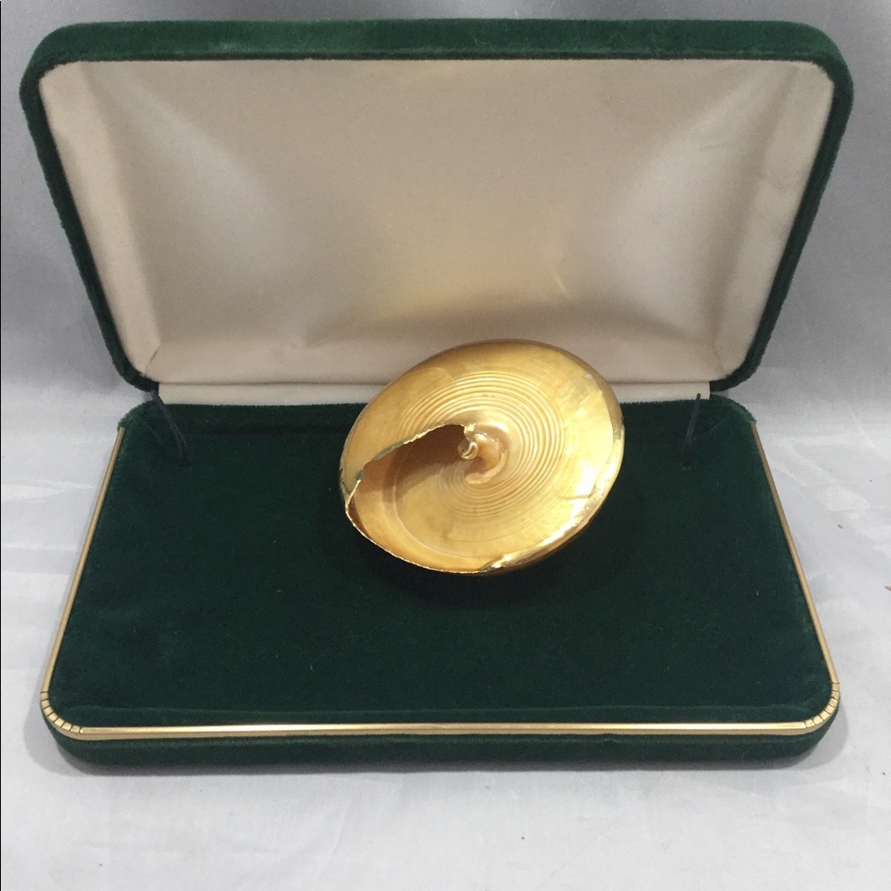 Vintage Seashell Scarf Slide with Gold Plated Rim